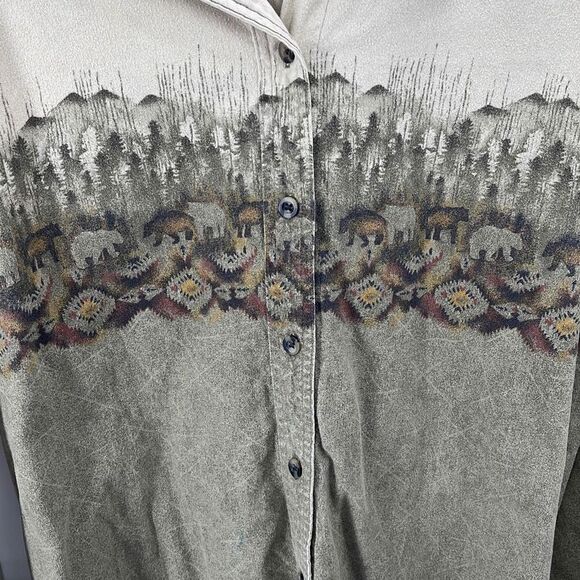 Cabelas Women Long Sleeve Top Button Down Shirt southwest Tan Large - Picture 15 of 16